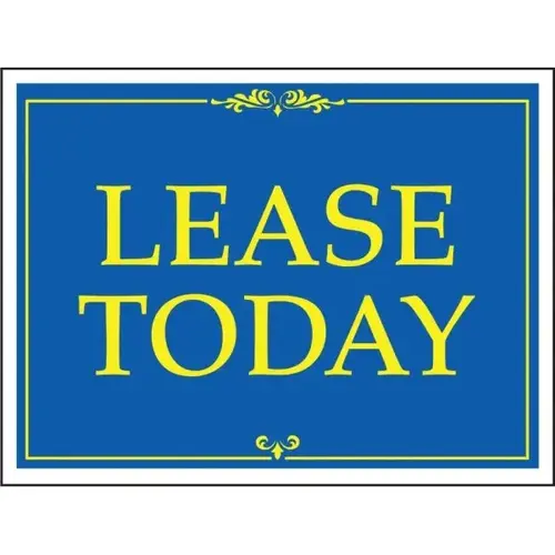 Aluminum Lease Today Amenity Sign, Blue/Yellow, 24 X 18 Aluminum Lease Today Amenity Sign, Blue/Yellow, 24 X 18