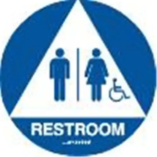 Unisex Restroom With Symbol Braille Sign California Code, Blue, 12" Diameter Unisex Restroom With Symbol Braille Sign California Code, Blue, 12" Diameter
