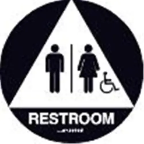 Unisex Restroom With Symbol Braille Sign California Code, Black, 12" Diameter Unisex Restroom With Symbol Braille Sign California Code, Black, 12" Diameter