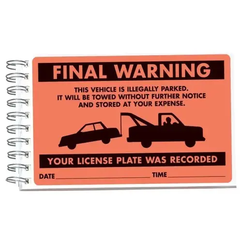 Parking Violation Tags, Final Warning, 8 X 5", Book Of 50 Parking Violation Tags, Final Warning, 8 X 5", Book Of 50