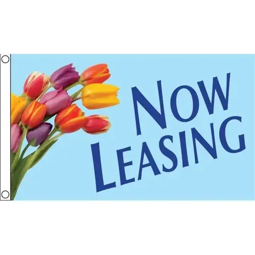 Horizontal "Now Leasing" Flag, Tulips, 5 ft X 3 ft Horizontal "Now Leasing" Flag, Tulips, 5 ft X 3 ft