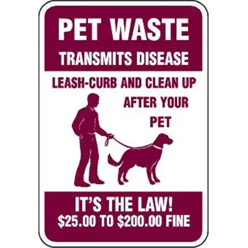 Pet Waste It'S The Law Sign, Red Burgundy, Non-Reflective, 12 X 18 Pet Waste It'S The Law Sign, Red Burgundy, Non-Reflective, 12 X 18