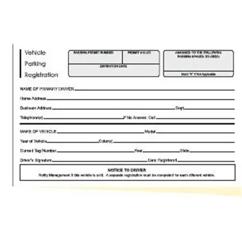 Vehicle Registration, Two Part, 8 X 5 - pack of 100 Vehicle Registration, Two Part, 8 X 5 - pack of 100