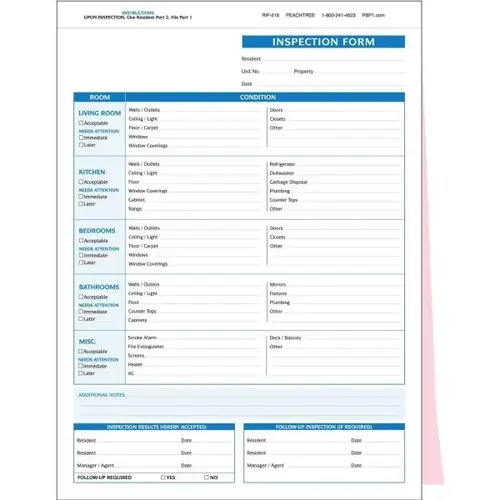 Inspection Forms, 8-1/2 X 11 - pack of 100 Inspection Forms, 8-1/2 X 11 - pack of 100