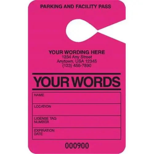Temporary Parking Pass, Pink, 3-1/2 X 5-1/2 - pack of 100 Temporary Parking Pass, Pink, 3-1/2 X 5-1/2 - pack of 100
