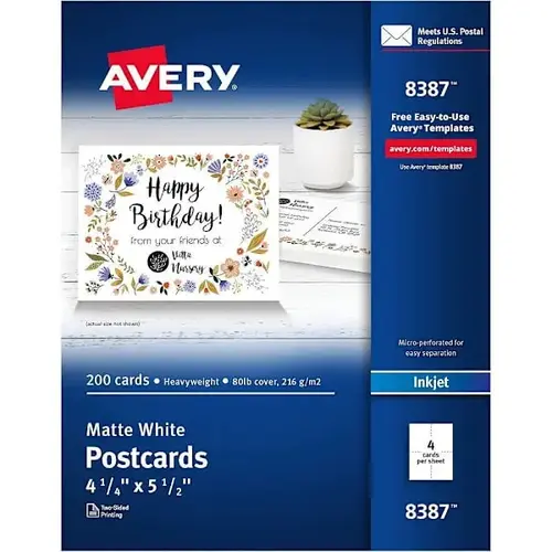 Inkjet Postcard 4.25" X 5.5" Heavyweight Matte White - pack of 200 Inkjet Postcard 4.25" X 5.5" Heavyweight Matte White - pack of 200