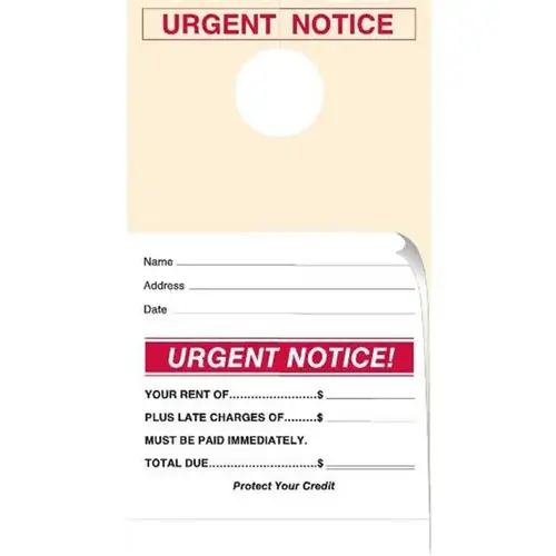 Bilingual Urgent Notice Door Tags, 4-1/4 X 7-3/4 - pack of 100 Bilingual Urgent Notice Door Tags, 4-1/4 X 7-3/4 - pack of 100
