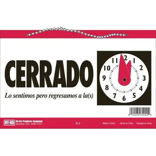 "Abierto" "Cerrado" Reloj Senale Sign, Plastic, 7" X 9-1/2" - pack of 3 "Abierto" "Cerrado" Reloj Senale Sign, Plastic, 7" X 9-1/2" - pack of 3