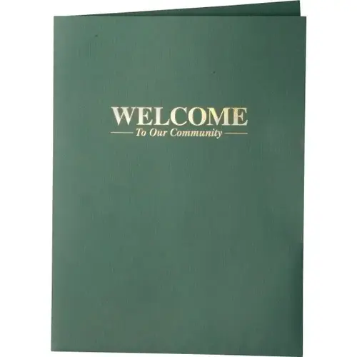 Welcome Folders, Foil Stamped Linen, Green - pack of 100 Welcome Folders, Foil Stamped Linen, Green - pack of 100