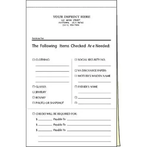 2-Part Items Needed Forms - pack of 100 2-Part Items Needed Forms - pack of 100