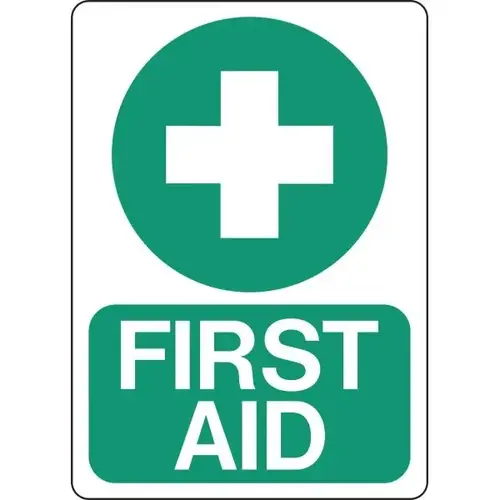 "First Aid" Sign, White/Green Plastic, 10" X 6" - pack of 5 "First Aid" Sign, White/Green Plastic, 10" X 6" - pack of 5