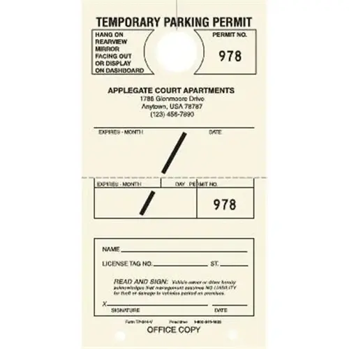 Personalized Temporary Parking Tags, Ivory, 4-1/4 X 7-3/4 - pack of 100 Personalized Temporary Parking Tags, Ivory, 4-1/4 X 7-3/4 - pack of 100