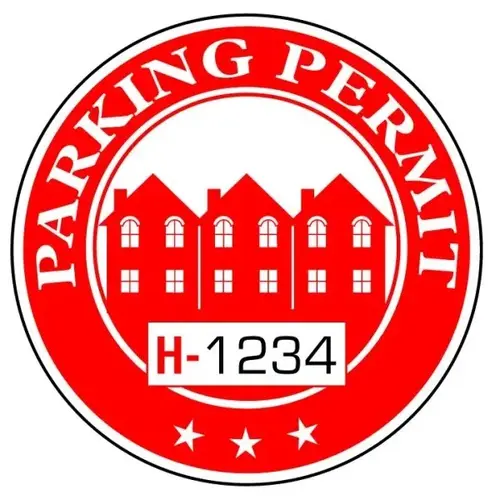 Parking Permit Window Stickers, Red Houses, 2-1/4 Diameter - pack of 100 Parking Permit Window Stickers, Red Houses, 2-1/4 Diameter - pack of 100