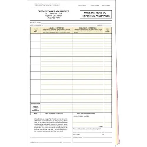 3-Part Move In/move Out Inspection Acceptance - pack of 100 3-Part Move In/move Out Inspection Acceptance - pack of 100