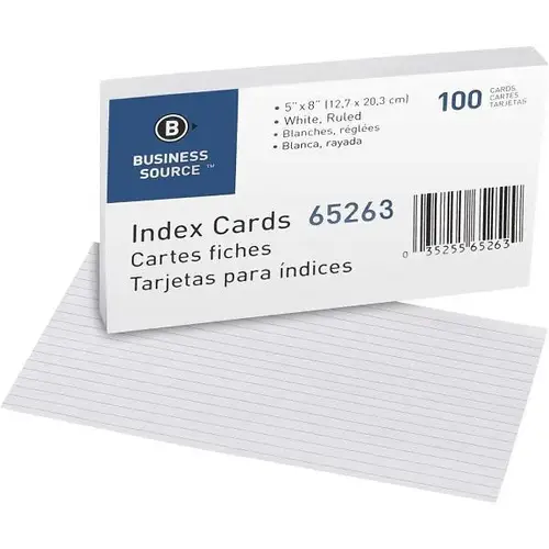 Ruled Index Cards 5"X8" White - pack of 100 Ruled Index Cards 5"X8" White - pack of 100
