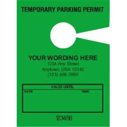 Temporary Parking Tags, Green, 2-3/4 X 3-3/4 - pack of 100 Temporary Parking Tags, Green, 2-3/4 X 3-3/4 - pack of 100