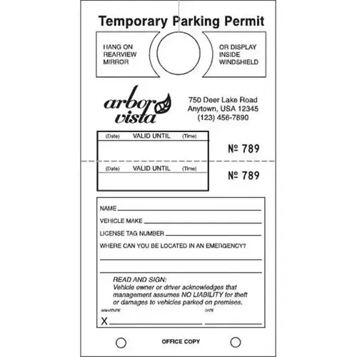Temporary Parking Tag, Large Instructions, White, 4-1/4x7-3/4 - pack of 100 Temporary Parking Tag, Large Instructions, White, 4-1/4x7-3/4 - pack of 100