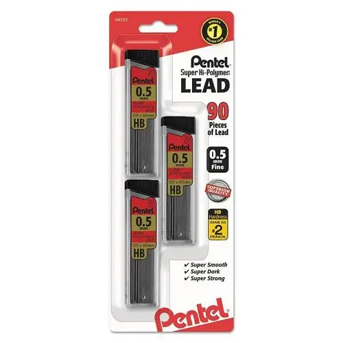 Super Hi-Polymer Lead Refills 0.5 Mm Hb Black - pack of 3 Super Hi-Polymer Lead Refills 0.5 Mm Hb Black - pack of 3