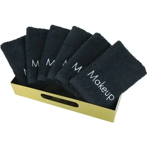 Makeup Remover Towel, 13x13, Black With White Embroidery - pack of 12 Makeup Remover Towel, 13x13, Black With White Embroidery - pack of 12