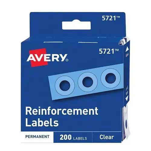Dispenser Pack Hole Reinforcements 0.25" Dia Clear - pack of 200 Dispenser Pack Hole Reinforcements 0.25" Dia Clear - pack of 200