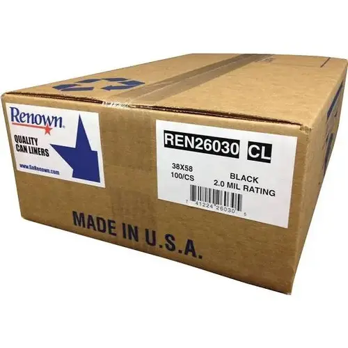 Trash Bags, 60 Gal, 38" X 58", 1.8 Mil, Black - pack of 100 Trash Bags, 60 Gal, 38" X 58", 1.8 Mil, Black - pack of 100