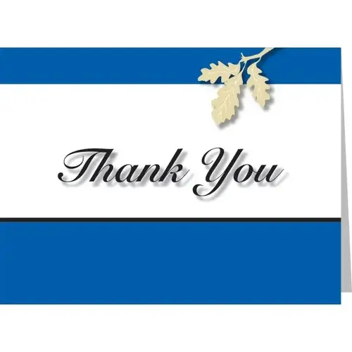 Personalized Thank You Cards, Leaf Design, Blue Envelope Imprint - pack of 100 Personalized Thank You Cards, Leaf Design, Blue Envelope Imprint - pack of 100