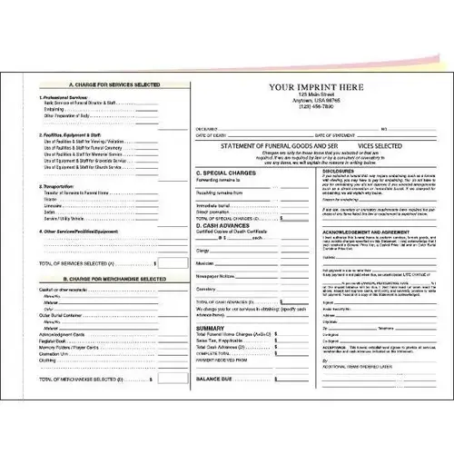 Statement Of Funeral Triplicate Version 2 With Imprint, Horizontal - pack of 100 Statement Of Funeral Triplicate Version 2 With Imprint, Horizontal - pack of 100