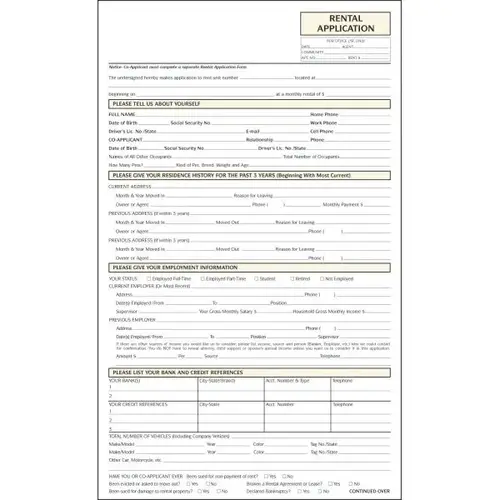 Rental Application, Legal Size, 8-1/2 X 14 - pack of 100 Rental Application, Legal Size, 8-1/2 X 14 - pack of 100