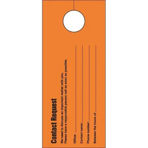 Door Knob Card - Contact Request Bright Orange - pack of 100 Door Knob Card - Contact Request Bright Orange - pack of 100