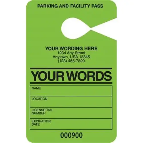 Temporary Parking Pass, Green, 3-1/2 X 5-1/2 - pack of 100 Temporary Parking Pass, Green, 3-1/2 X 5-1/2 - pack of 100