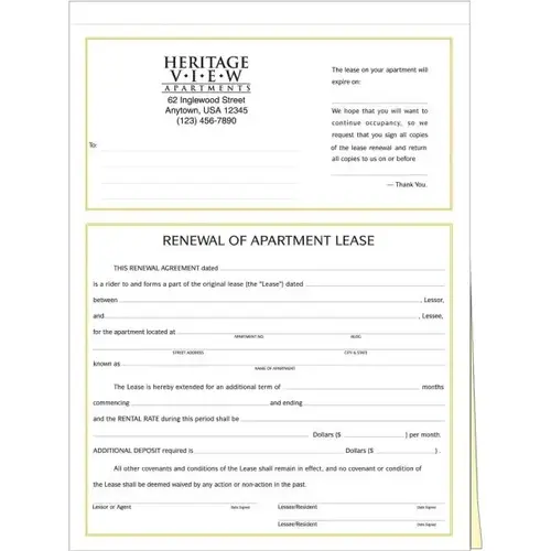 2-Part Apartment Lease Renewal, 8-1/2 X 11 - pack of 100 2-Part Apartment Lease Renewal, 8-1/2 X 11 - pack of 100