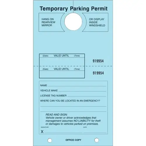 Temporary Parking Tag, Large Instructions, Blue, 4-1/4 X 7-3/4 - pack of 100 Temporary Parking Tag, Large Instructions, Blue, 4-1/4 X 7-3/4 - pack of 100