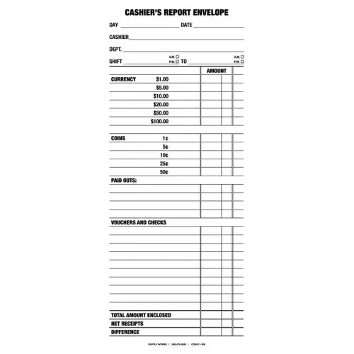 Cashier Rprt Envelope - pack of 500 Cashier Rprt Envelope - pack of 500
