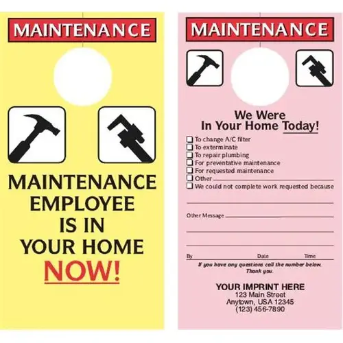 Two-Sided Maintenance Door Tags, 3-1/2 X 6-3/4" - pack of 100 Two-Sided Maintenance Door Tags, 3-1/2 X 6-3/4" - pack of 100