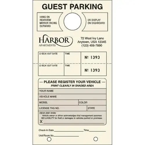 Guest Parking Tags, Ivory, 4-1/4 X 7-3/4 - pack of 100 Guest Parking Tags, Ivory, 4-1/4 X 7-3/4 - pack of 100