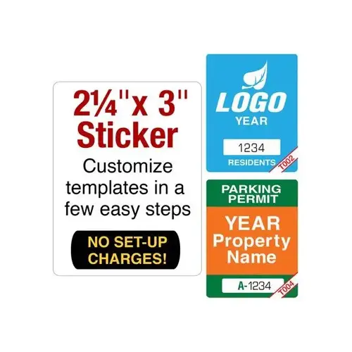 Custom Parking Permit Static Cling, 2-1/4 X 3 - pack of 100 Custom Parking Permit Static Cling, 2-1/4 X 3 - pack of 100