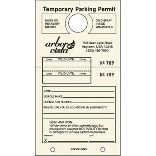 Temporary Parking Tag, Large Instructions, Ivory, 4-1/4x7-3/4 - pack of 100 Temporary Parking Tag, Large Instructions, Ivory, 4-1/4x7-3/4 - pack of 100