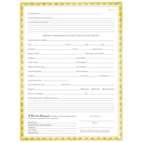 3-Part Pre-Need Forms - pack of 100 3-Part Pre-Need Forms - pack of 100