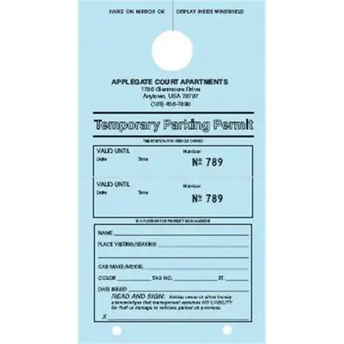 Temporary Parking Tags, Blue, 4-1/4 X 7-3/4 - pack of 100 Temporary Parking Tags, Blue, 4-1/4 X 7-3/4 - pack of 100