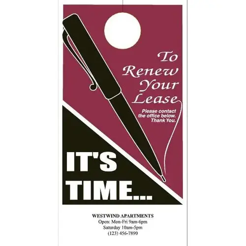 Time To Renew Your Lease Door Hanger, 1-Sided - pack of 50 Time To Renew Your Lease Door Hanger, 1-Sided - pack of 50