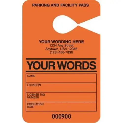Temporary Parking Pass, Orange, 3-1/2 X 5-1/2 - pack of 100 Temporary Parking Pass, Orange, 3-1/2 X 5-1/2 - pack of 100