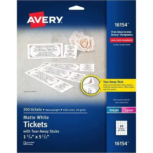 Event Ticket Tear-Away Stubs For Laser/Inkjet Printer White - pack of 200 Event Ticket Tear-Away Stubs For Laser/Inkjet Printer White - pack of 200