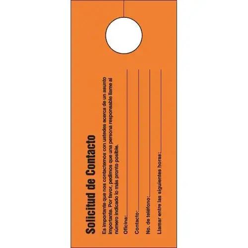 Door Knob Card -Contact Request Bi-Lingual Bright Orange - pack of 100 Door Knob Card -Contact Request Bi-Lingual Bright Orange - pack of 100
