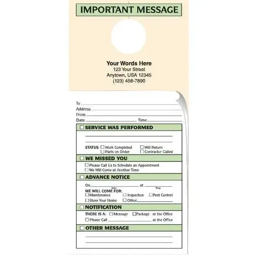 Two-Part Maintenance Door Tags, 5-In-1, 4-1/4 X 9" - pack of 100 Two-Part Maintenance Door Tags, 5-In-1, 4-1/4 X 9" - pack of 100