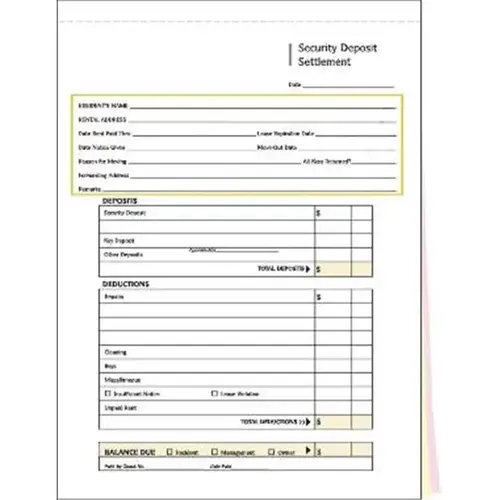 2-Part Security Deposit Settlement, 8-1/2 X 11 - pack of 100 2-Part Security Deposit Settlement, 8-1/2 X 11 - pack of 100