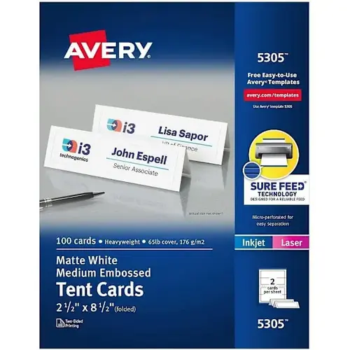 Inkjet/Laser Tent Card 2.5" X 8.5" Heavyweight Matte White - pack of 100 Inkjet/Laser Tent Card 2.5" X 8.5" Heavyweight Matte White - pack of 100