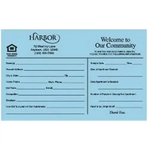 Welcome To Our Community Rental Prospect Cards, Blue - pack of 100 Welcome To Our Community Rental Prospect Cards, Blue - pack of 100