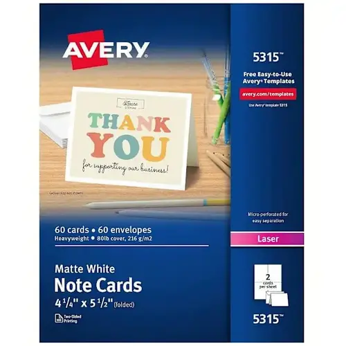 Inkjet/Laser Note Card With Envelope 4.5" X 5.5" Matte White - pack of 60 Inkjet/Laser Note Card With Envelope 4.5" X 5.5" Matte White - pack of 60