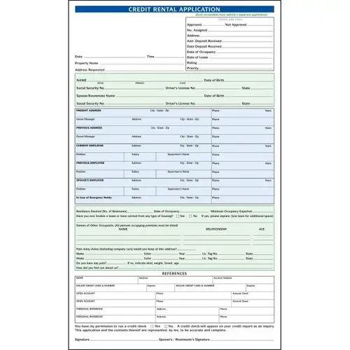 Credit Rental Application Form - pack of 100 Credit Rental Application Form - pack of 100