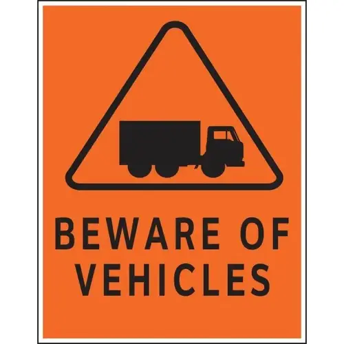 "Caution Beware Vehicles" Sign, Plastic, 16 X 20" - pack of 5 "Caution Beware Vehicles" Sign, Plastic, 16 X 20" - pack of 5